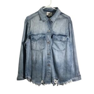 BKE Buckle Light Blue Denim Jacket with Frayed Hem